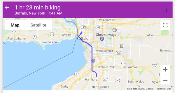 Map of bike ride to Bills stadium