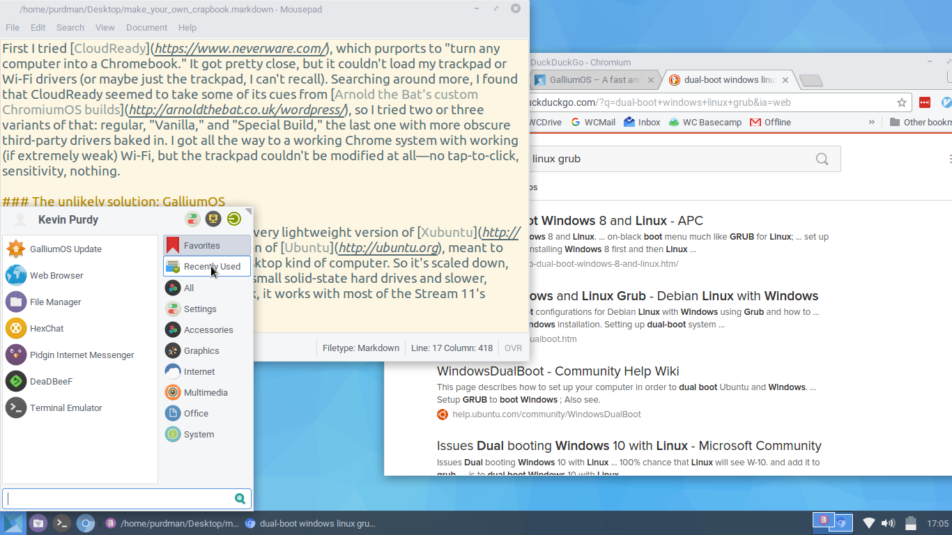 Screenshot of full GalliumOS desktop