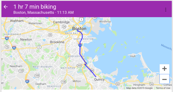 Map of bike ride through Boston