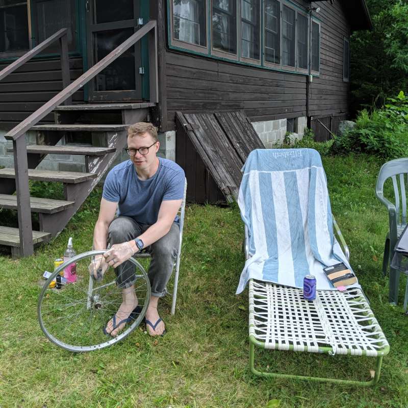 Doofus cleaning and polishing some mountain bike wheels