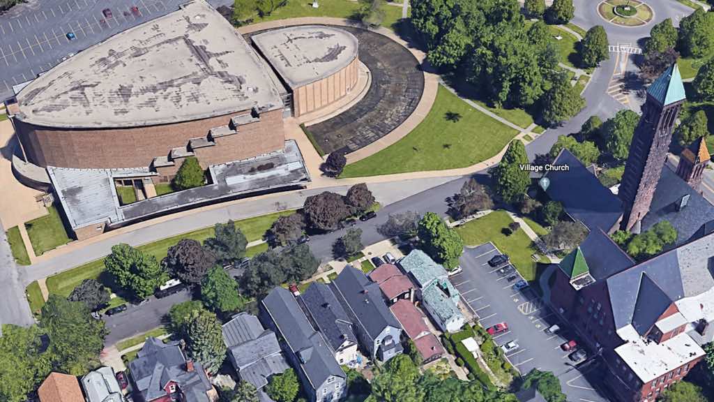 Google Earth view of Kleinhans Music Hall and nearby streets