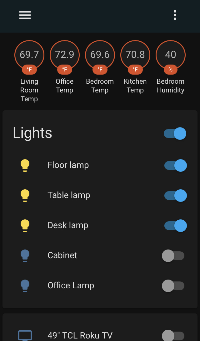Image from Kevin's Home Assistant setup on a phone app
