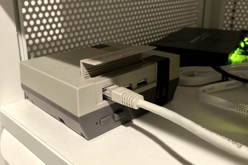 My NES Raspberry Pi case, with an elegant ethernet plug