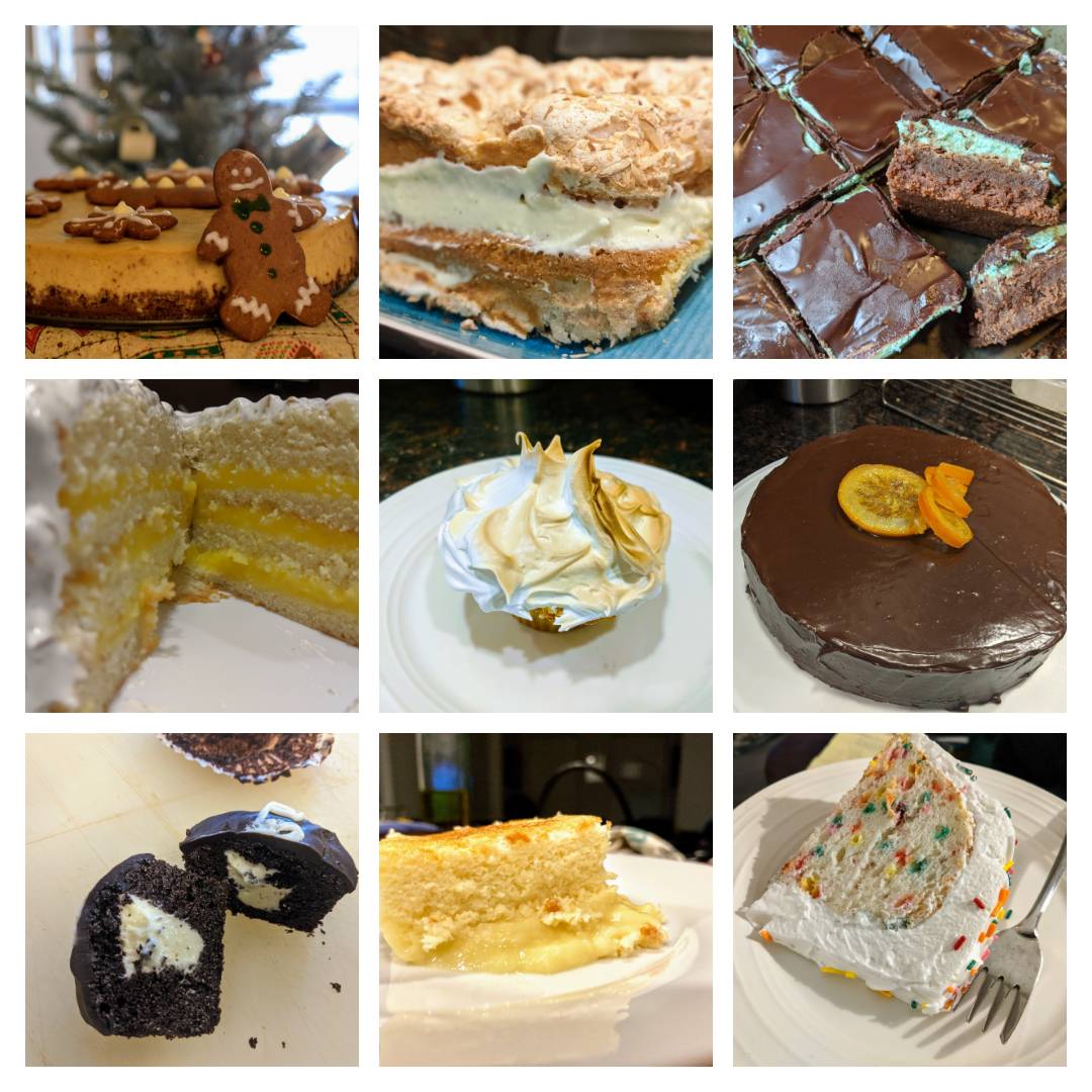 3x3 grid showing various baking accomplishments