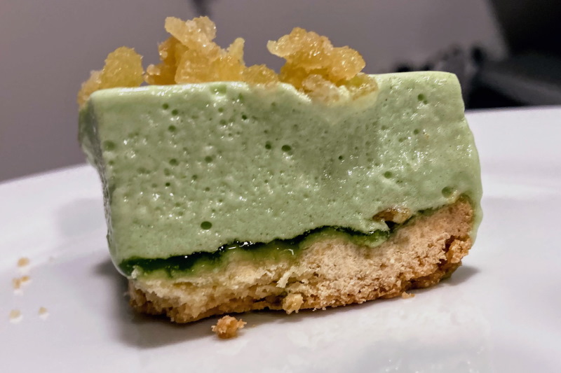 Sickeningly green square of marshmallow shortbread